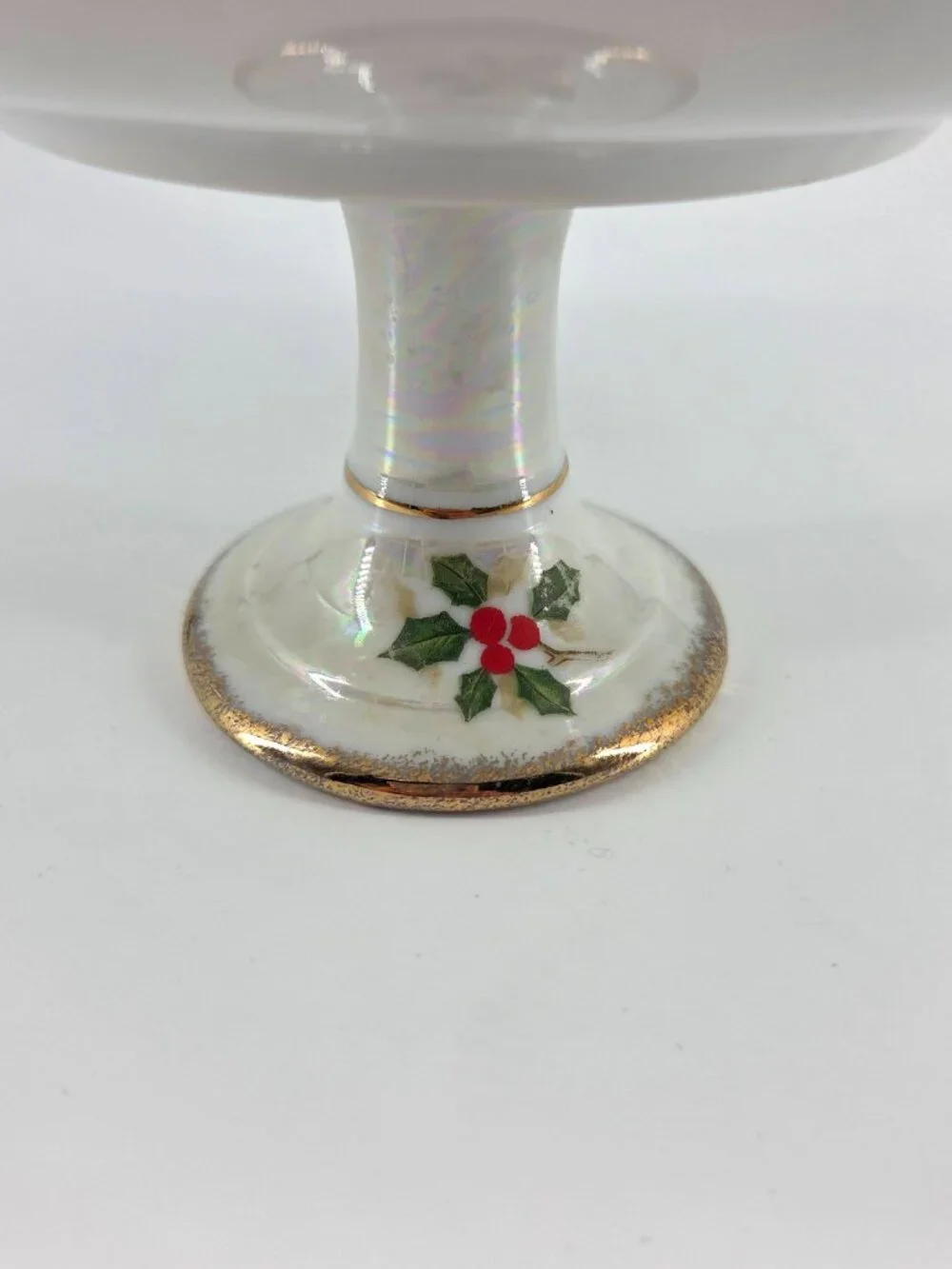 VTG 1950s Ucagco Holly Berry Lusterware Iridescent Pedestal Dish 8